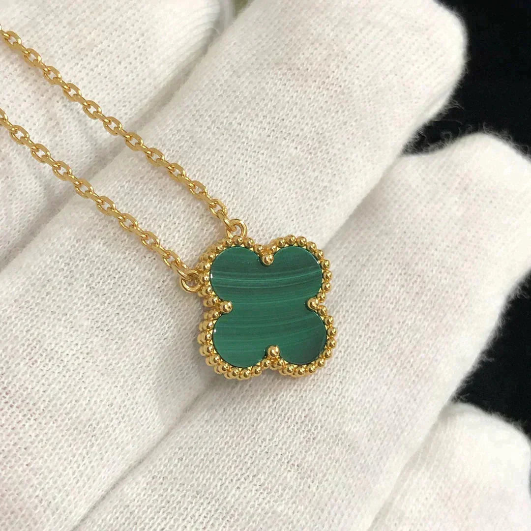 [Rose Jewelrys]CLOVER 15MM MALACHITE SINGLE FLOWER  NECKLACE