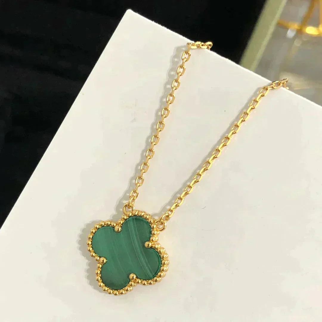 [Rose Jewelrys]CLOVER 15MM MALACHITE SINGLE FLOWER  NECKLACE