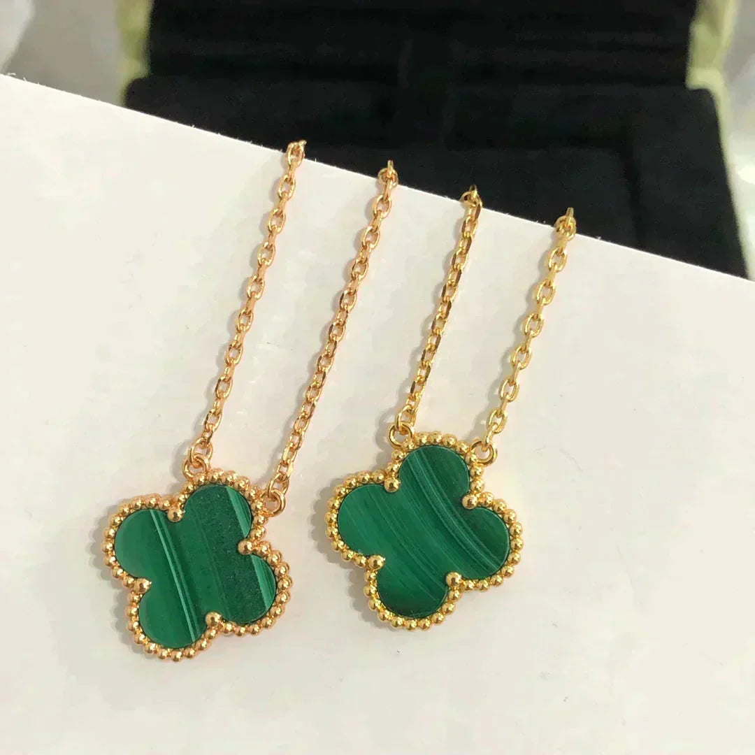 [Rose Jewelrys]CLOVER 15MM MALACHITE SINGLE FLOWER  NECKLACE