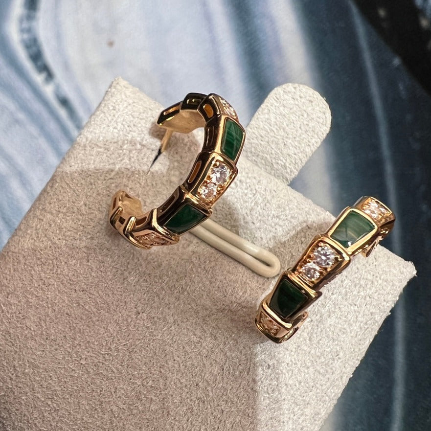 [Rose Jewelrys]SERPENTI MALACHITE PINK GOLD EARRINGS