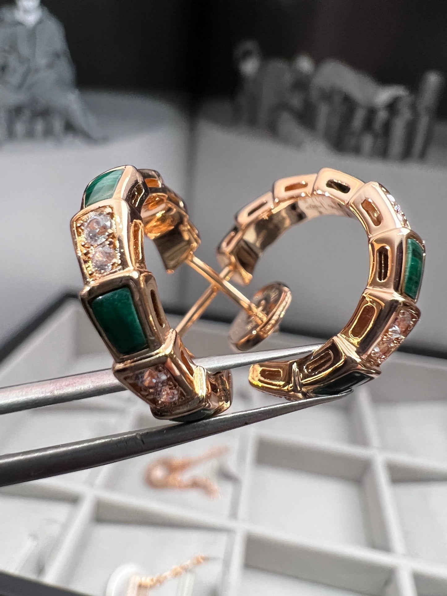 [Rose Jewelrys]SERPENTI MALACHITE PINK GOLD EARRINGS