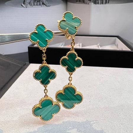 [🌹Rose💎]CLOVER MALACHITE 3 MOTIFS GOLD