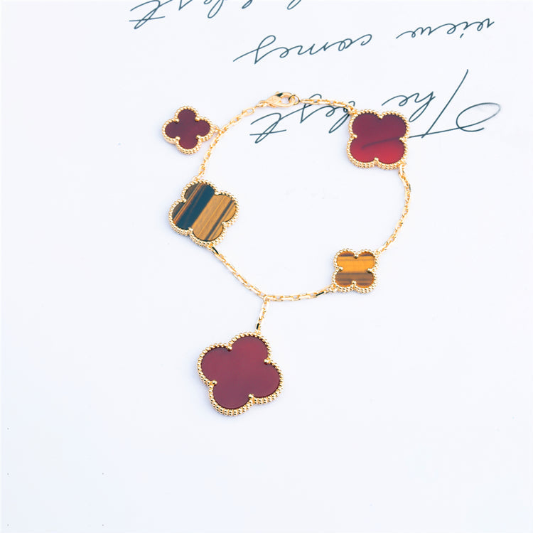 [🌹Rose💎]CLOVER BRACELET 5 MOTIFS CARNELIAN TIGER EYE