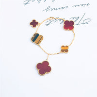 [🌹Rose💎]CLOVER BRACELET 5 MOTIFS CARNELIAN TIGER EYE