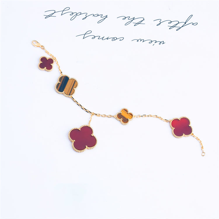[Rose Jewelrys]CLOVER BRACELET 5 MOTIFS CARNELIAN TIGER EYE