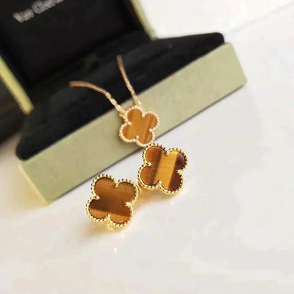 [Rose Jewelrys]CLOVER MEDIUM 1 MOTIFS TIGER EYE EARRINGS