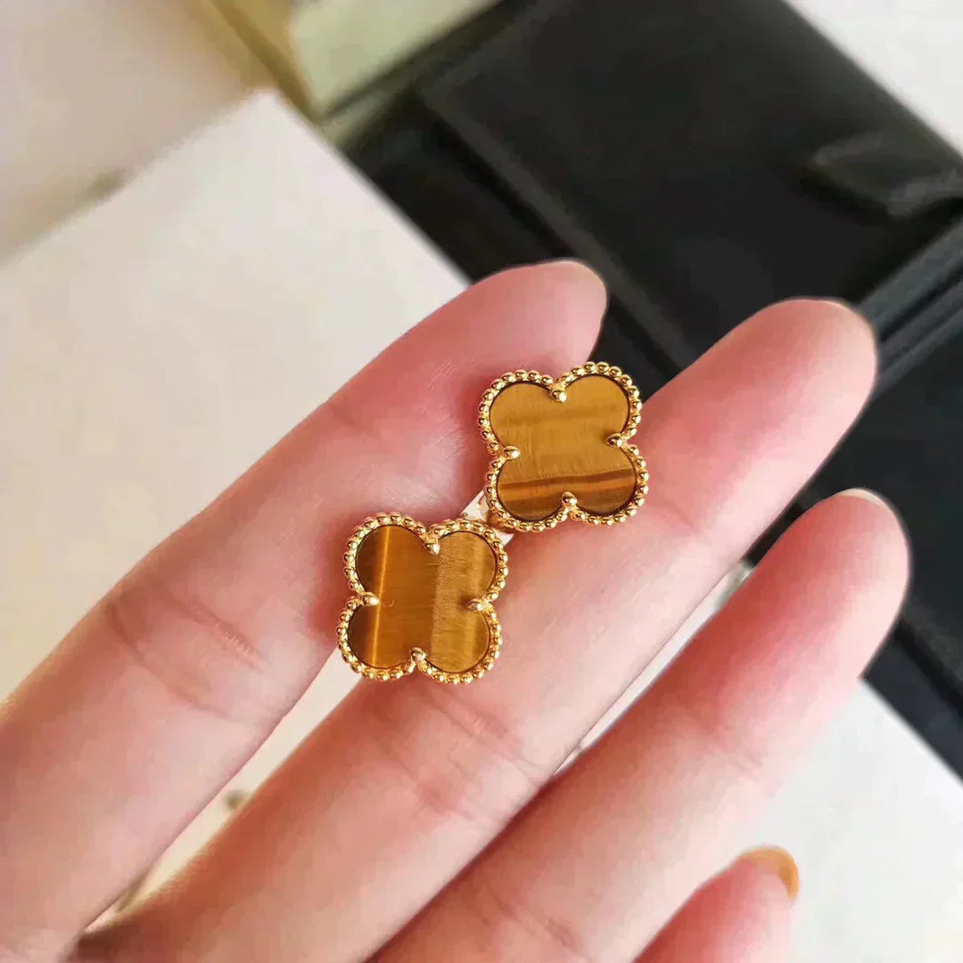 [Rose Jewelrys]CLOVER MEDIUM 1 MOTIFS TIGER EYE EARRINGS