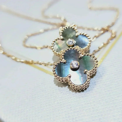 [Rose Jewelrys]CLOVER 15MM DIAMOND AND MOTHER-OF-GREY NECKLACE