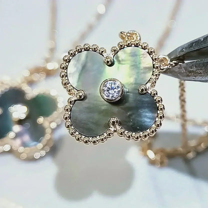 []CLOVER 15MM DIAMOND AND MOTHER-OF-GREY NECKLACE