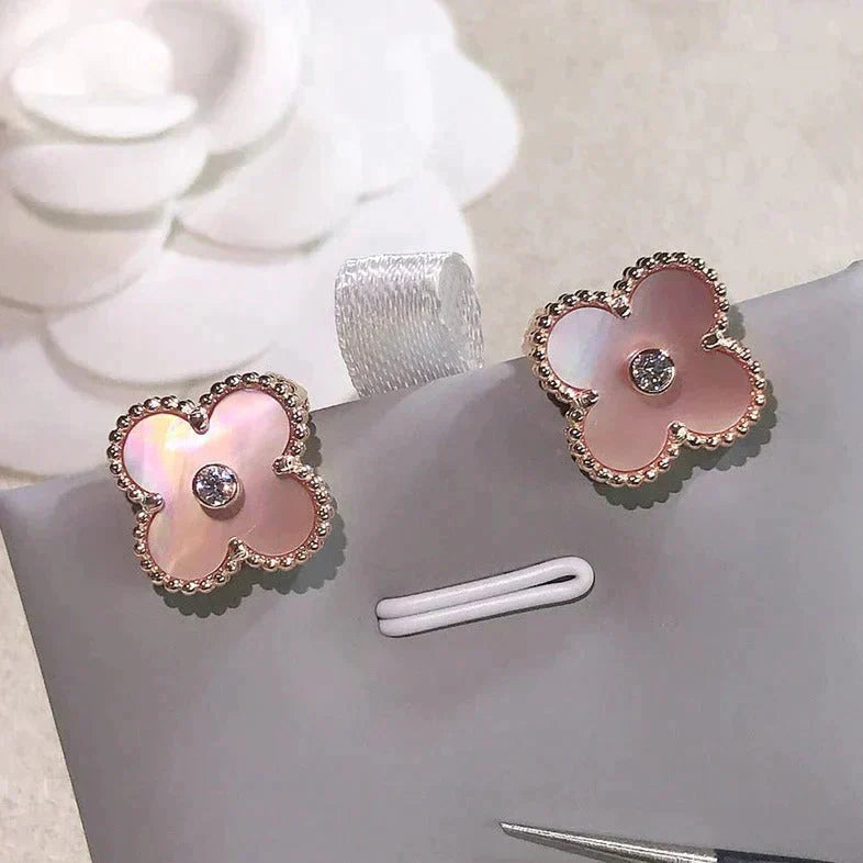 [Rose Jewelrys]CLOVER MEDIUM 1 MOTIFS  PINK MOP DIAMOND EARRINGS