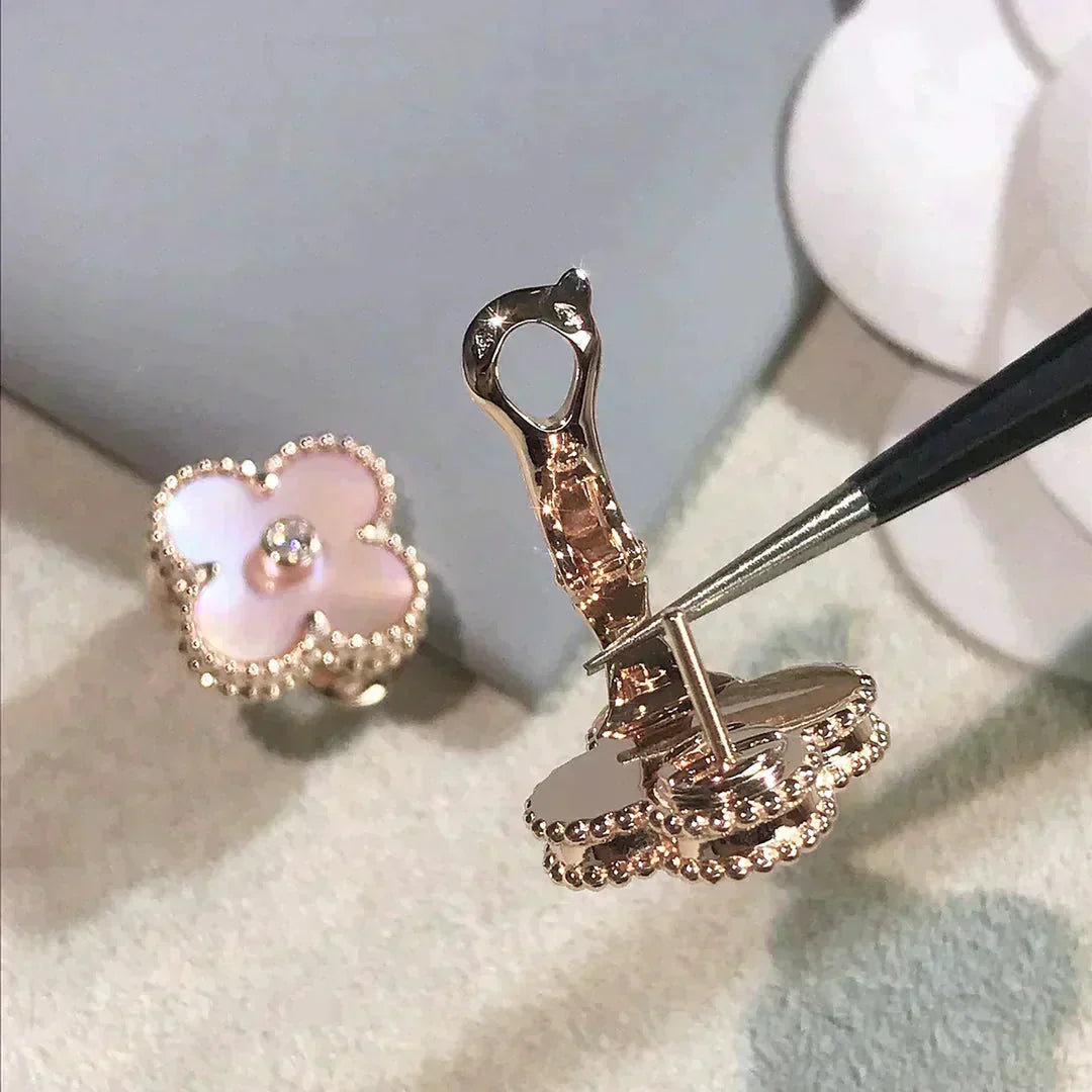 [Rose Jewelrys]CLOVER MEDIUM 1 MOTIFS  PINK MOP DIAMOND EARRINGS