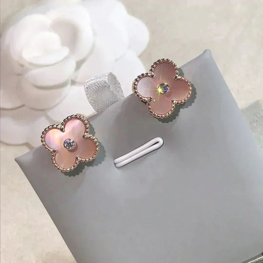 [Rose Jewelrys]CLOVER MEDIUM 1 MOTIFS  PINK MOP DIAMOND EARRINGS