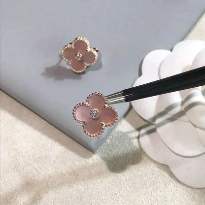 [Rose Jewelrys]CLOVER MEDIUM 1 MOTIFS  PINK MOP DIAMOND EARRINGS