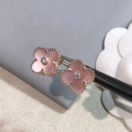 [Rose Jewelrys]CLOVER MEDIUM 1 MOTIFS  PINK MOP DIAMOND EARRINGS