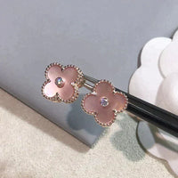 [🌹Rose💎]CLOVER MEDIUM 1 MOTIFS  PINK MOP DIAMOND EARRINGS