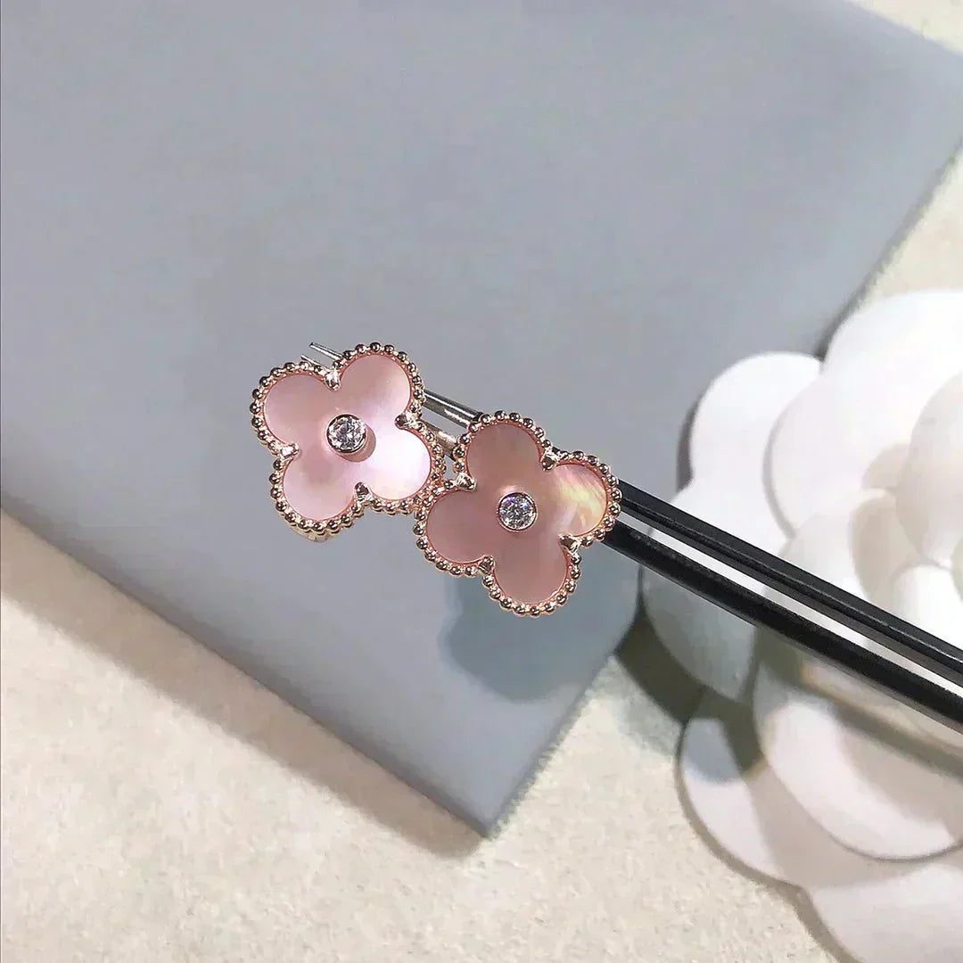 [Rose Jewelrys]CLOVER MEDIUM 1 MOTIFS  PINK MOP DIAMOND EARRINGS