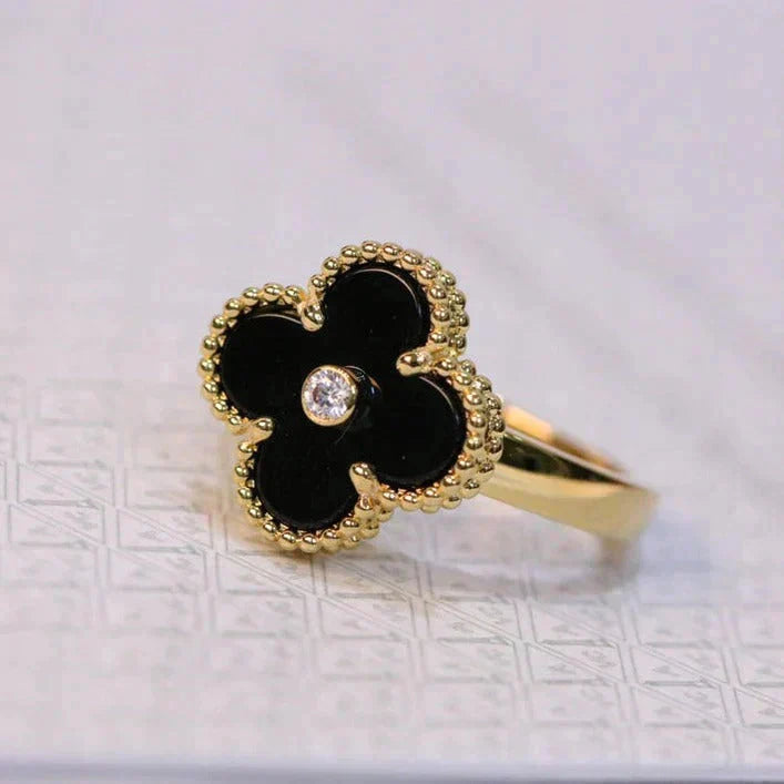 [🌹Rose💎]CLOVER ONYX RING GOLD DIAMOND