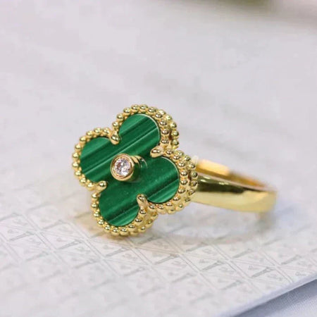 [🌹Rose💎]CLOVER MALACHITE RING GOLD DIAMOND
