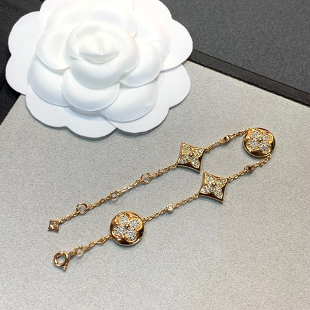 [🌹Rose💎]STAR AND SUN 4 MOTIFS GOLD DIAMONDS BRACELET