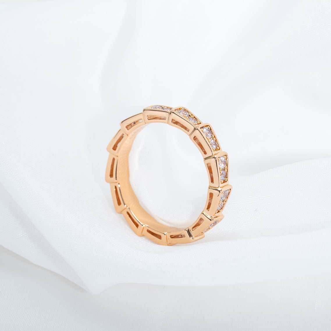 [Rose Jewelrys]SERPENTI RING PINK GOLD DIAMOND PAVED 3MM