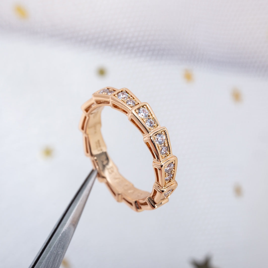 [Rose Jewelrys]SERPENTI RING PINK GOLD DIAMOND PAVED 3MM