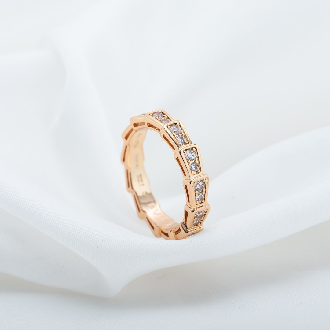 [Rose Jewelrys]SERPENTI RING PINK GOLD DIAMOND PAVED 3MM