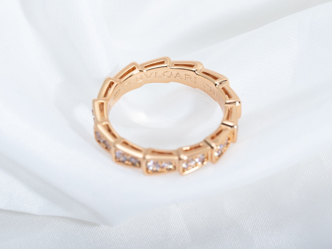 [Rose Jewelrys]SERPENTI RING PINK GOLD DIAMOND PAVED 3MM