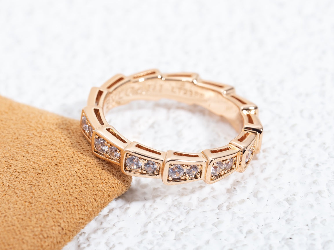 [Rose Jewelrys]SERPENTI RING PINK GOLD DIAMOND PAVED 3MM