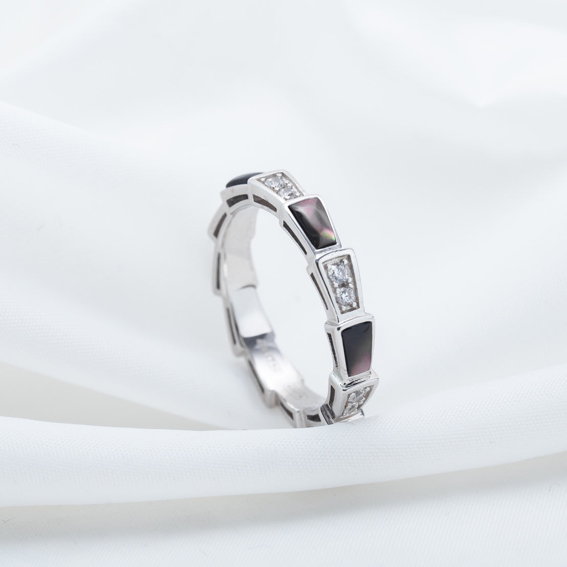 [Rose Jewelrys]SERPENTI RING SILVER  DIAMOND BLACK MOP 3MM