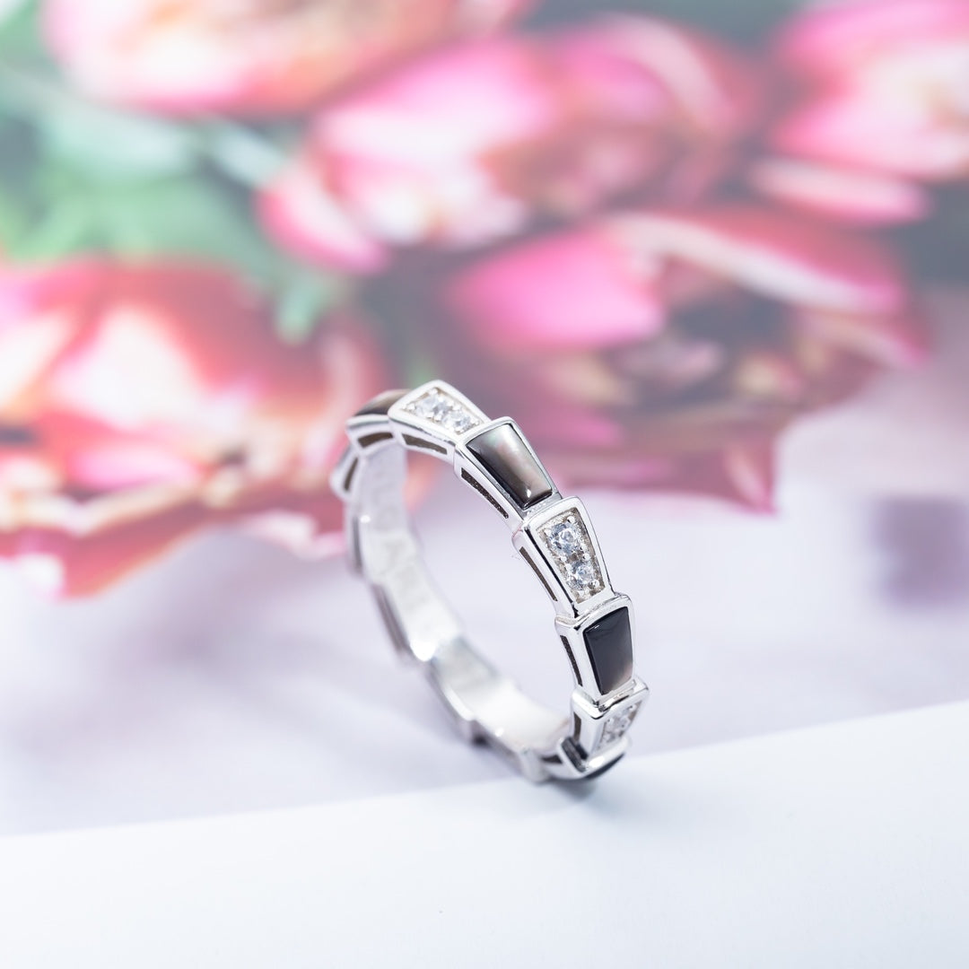 [Rose Jewelrys]SERPENTI RING SILVER  DIAMOND BLACK MOP 3MM
