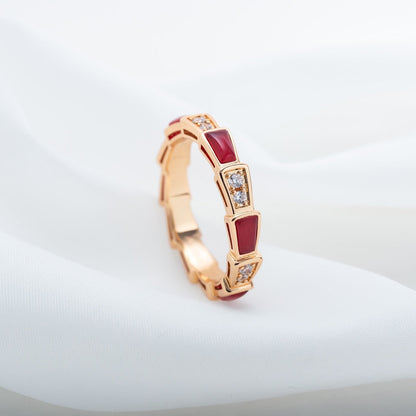 []SERPENTI RING PINK GOLD CARNELIAN DIAMOND 3MM