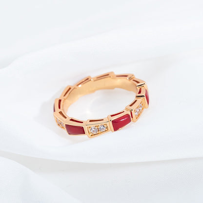 []SERPENTI RING PINK GOLD CARNELIAN DIAMOND 3MM