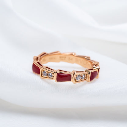 []SERPENTI RING PINK GOLD CARNELIAN DIAMOND 3MM