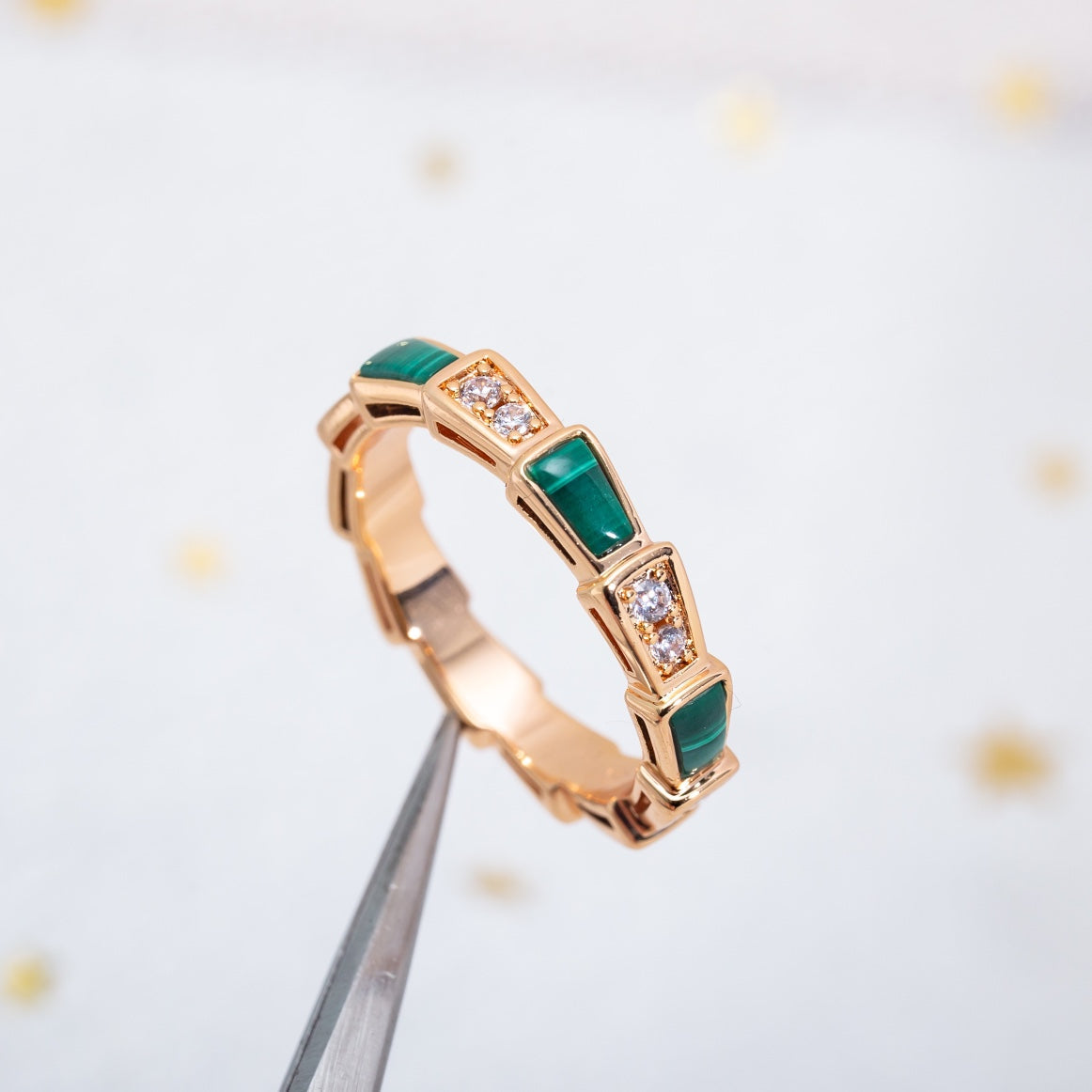 [Rose Jewelrys]SERPENTI RING PINK GOLD MALACHITE DIAMOND 3MM