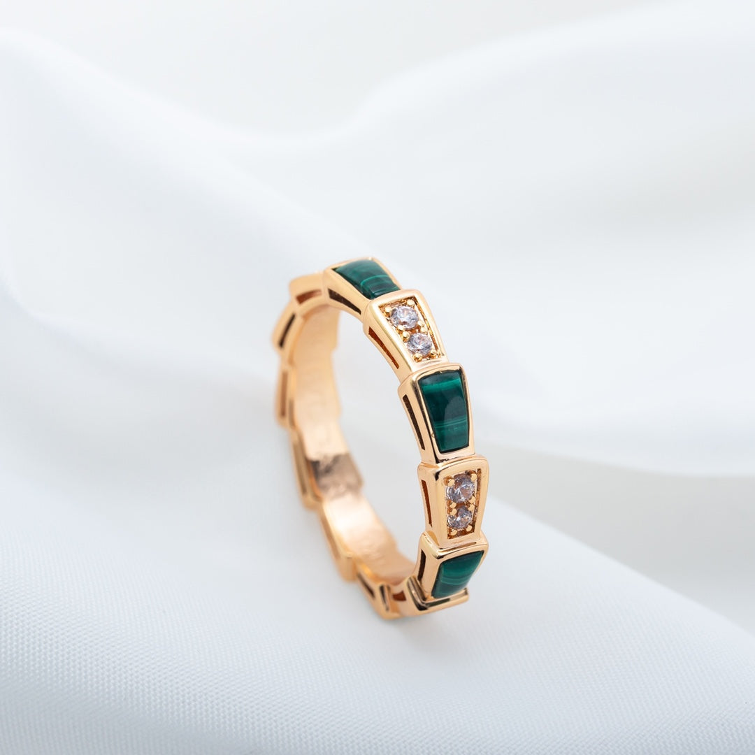 [Rose Jewelrys]SERPENTI RING PINK GOLD MALACHITE DIAMOND 3MM