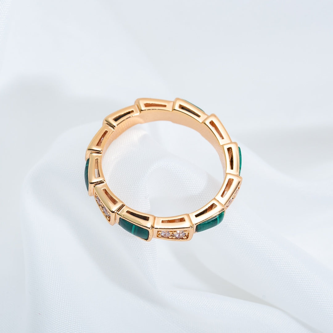 [Rose Jewelrys]SERPENTI RING PINK GOLD MALACHITE DIAMOND 3MM