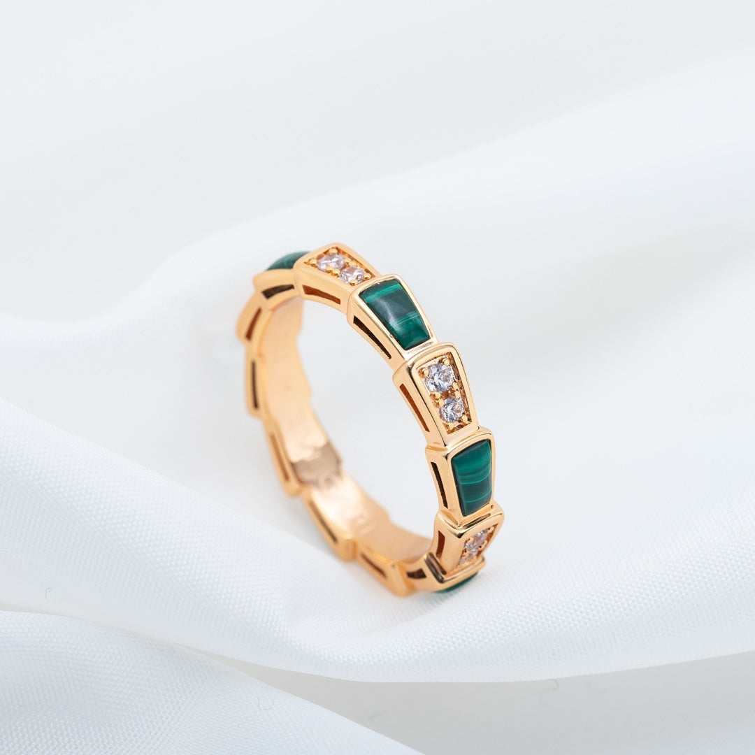 [Rose Jewelrys]SERPENTI RING PINK GOLD MALACHITE DIAMOND 3MM