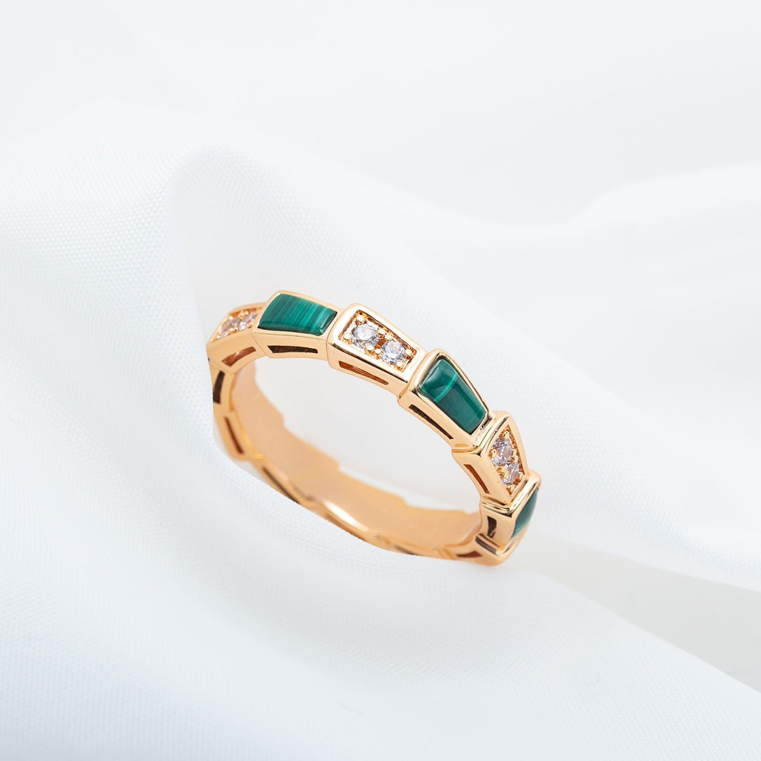 [Rose Jewelrys]SERPENTI RING PINK GOLD MALACHITE DIAMOND 3MM