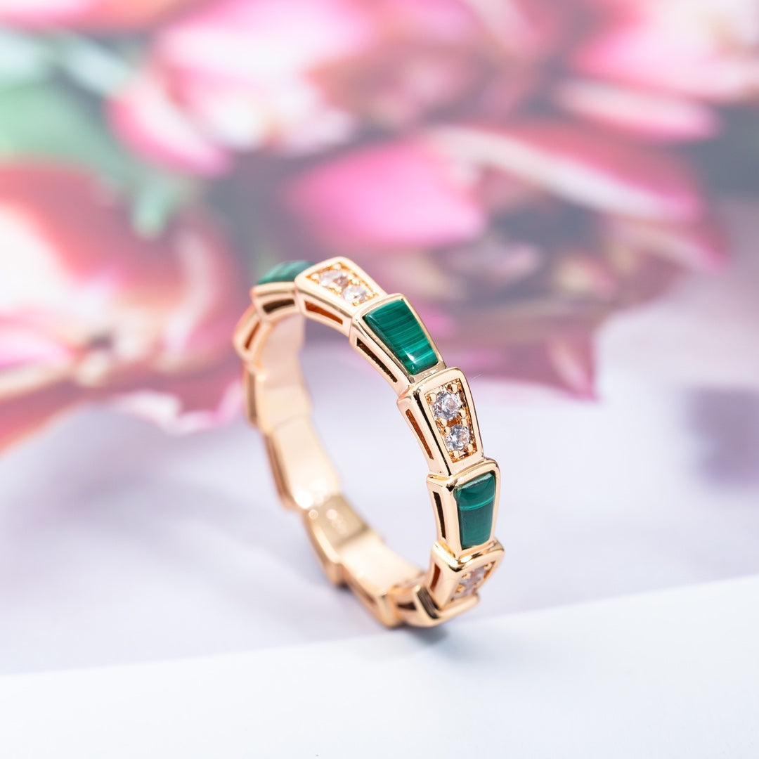 [Rose Jewelrys]SERPENTI RING PINK GOLD MALACHITE DIAMOND 3MM