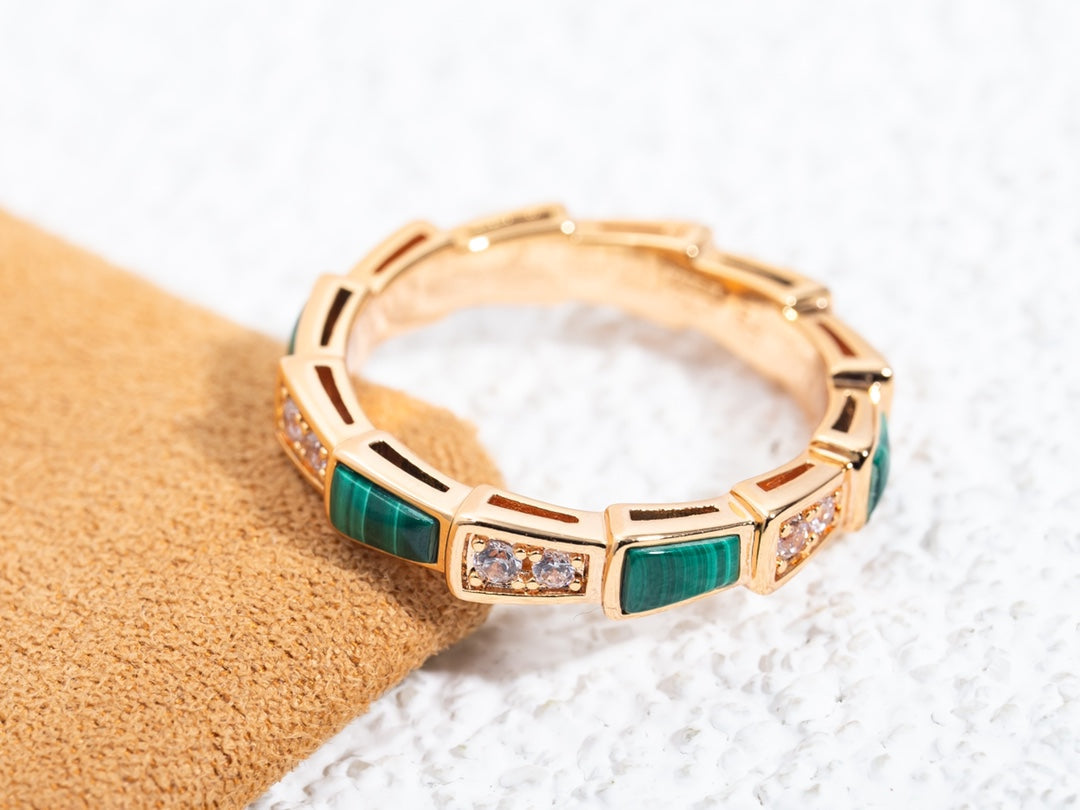 [Rose Jewelrys]SERPENTI RING PINK GOLD MALACHITE DIAMOND 3MM