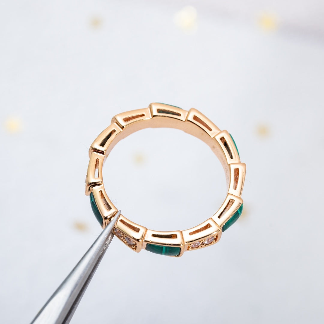 [Rose Jewelrys]SERPENTI RING PINK GOLD MALACHITE DIAMOND 3MM