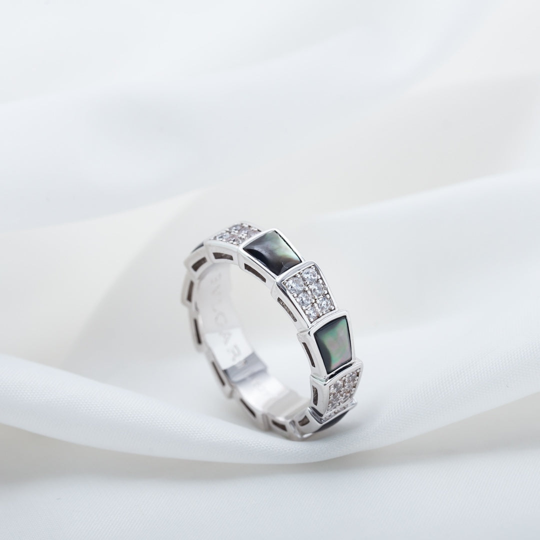 [Rose Jewelrys]SERPENTI RING SILVER DIAMOND BLACK MOP 4MM