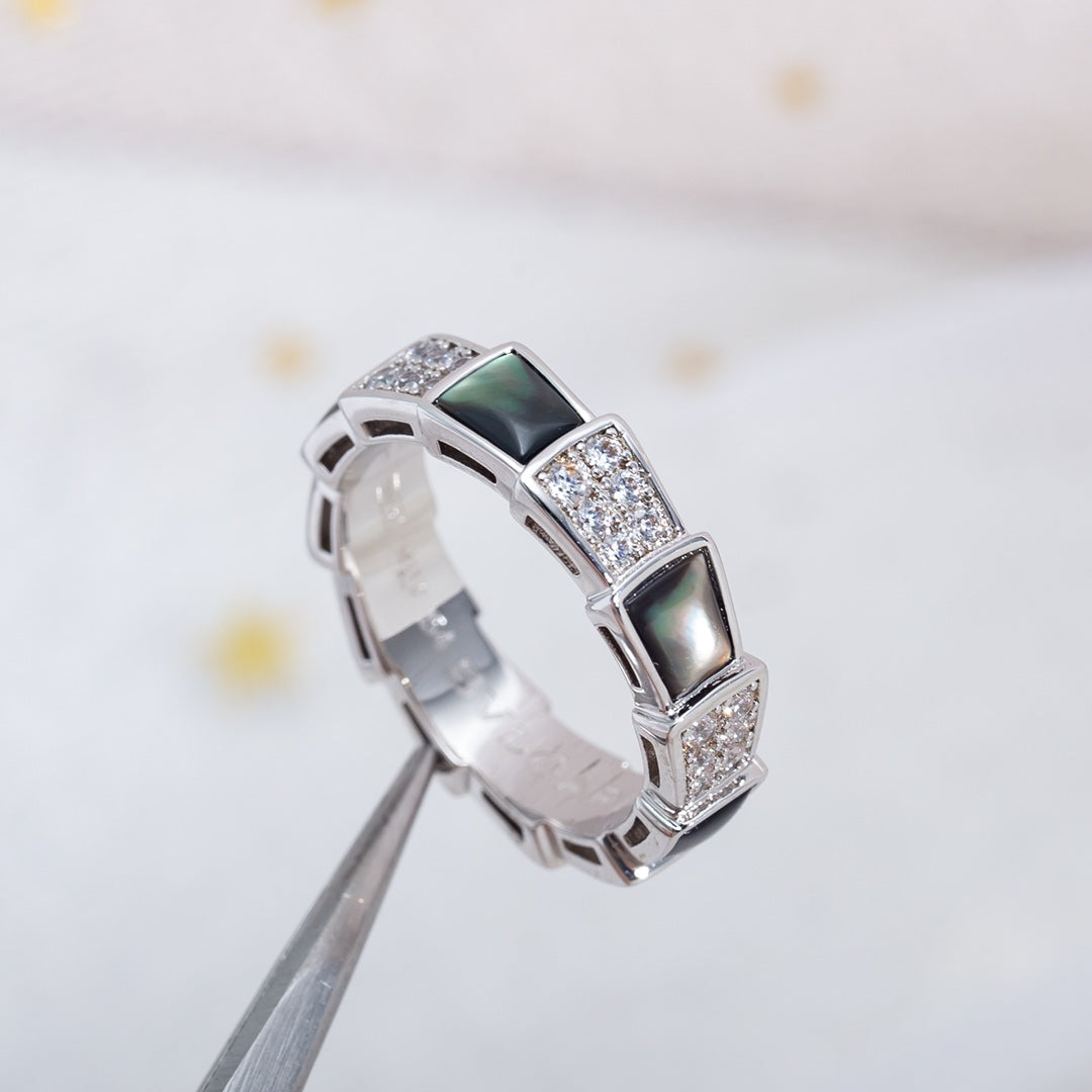 [Rose Jewelrys]SERPENTI RING SILVER DIAMOND BLACK MOP 4MM