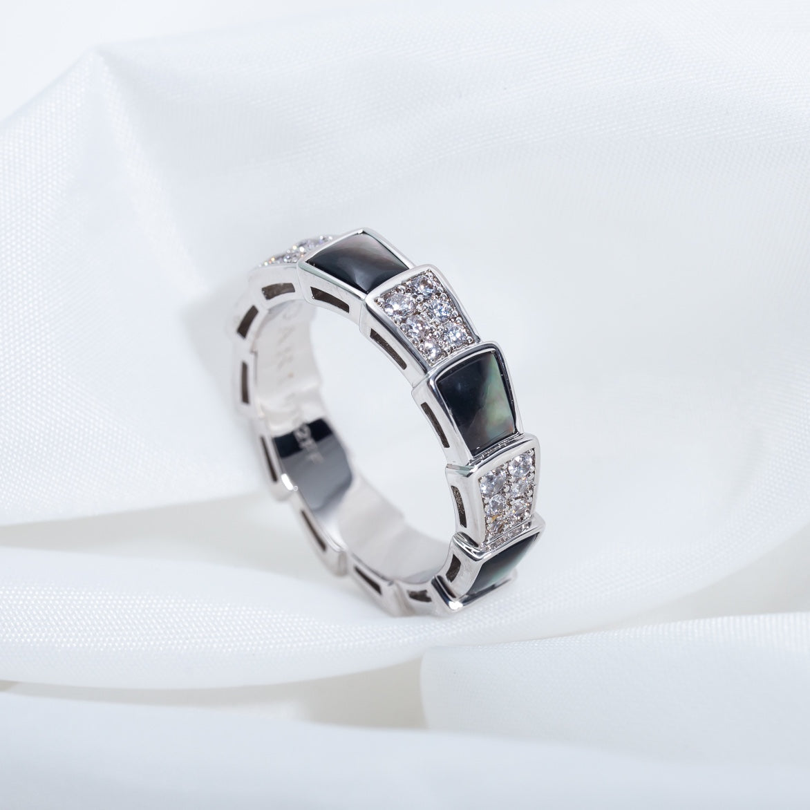 [Rose Jewelrys]SERPENTI RING SILVER DIAMOND BLACK MOP 4MM