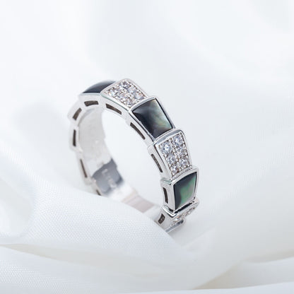 []SERPENTI RING SILVER DIAMOND BLACK MOP 4MM