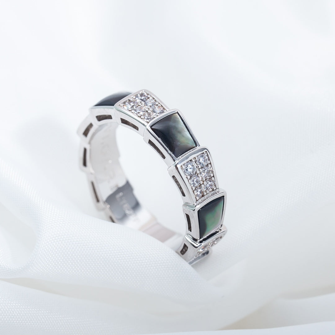 [Rose Jewelrys]SERPENTI RING SILVER DIAMOND BLACK MOP 4MM