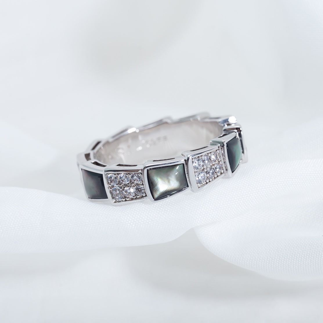 [Rose Jewelrys]SERPENTI RING SILVER DIAMOND BLACK MOP 4MM