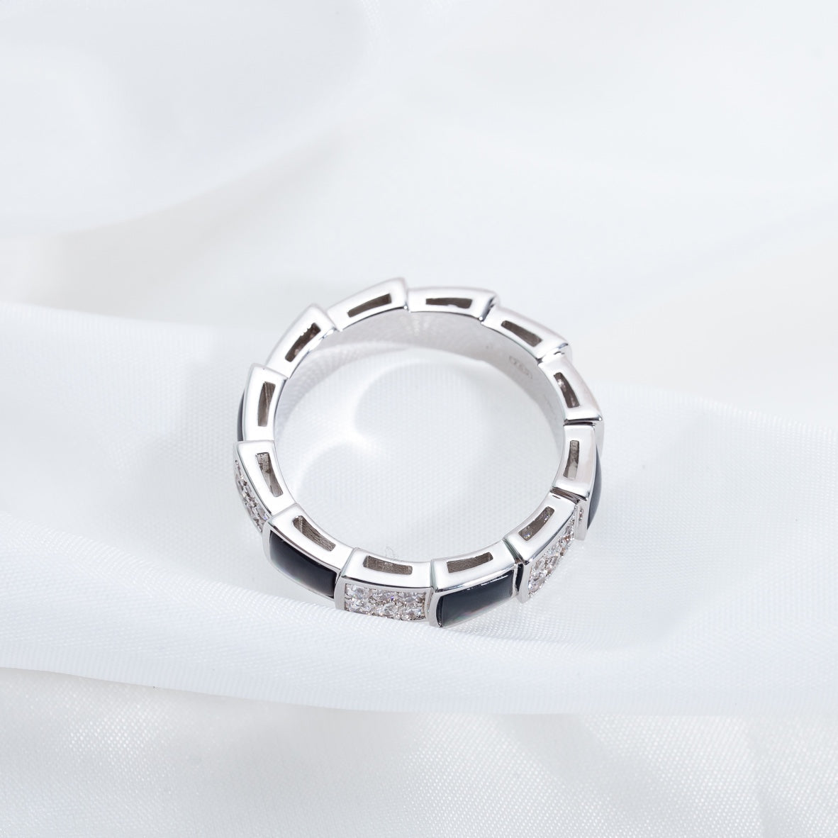 [Rose Jewelrys]SERPENTI RING SILVER DIAMOND BLACK MOP 4MM
