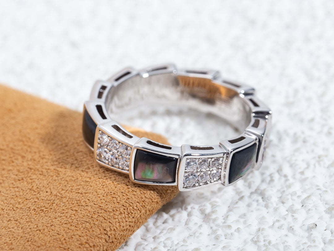 [Rose Jewelrys]SERPENTI RING SILVER DIAMOND BLACK MOP 4MM