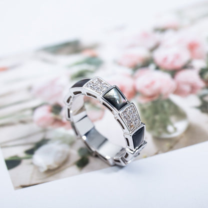 [Rose Jewelrys]SERPENTI RING SILVER DIAMOND BLACK MOP 4MM